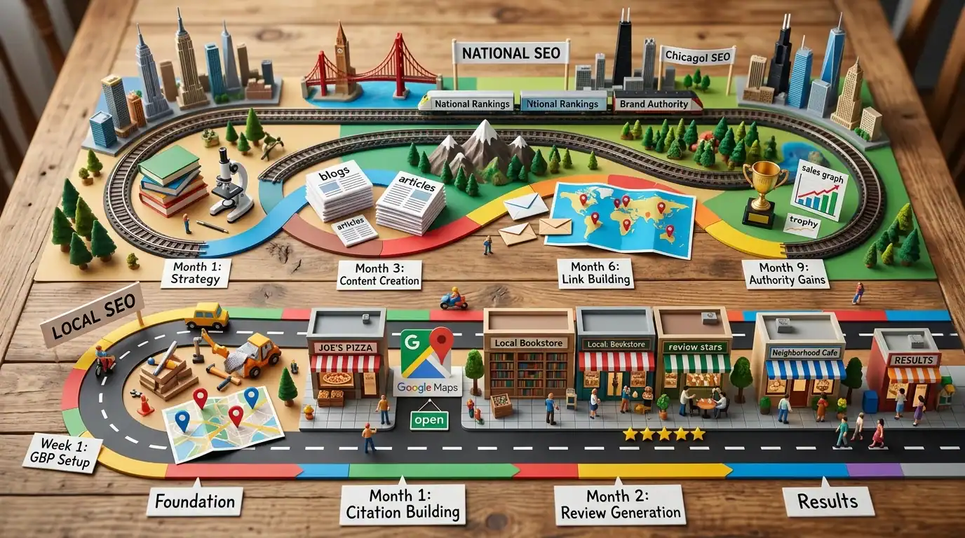 Local SEO vs National SEO Timelines — How Long Does SEO Take? Realistic Timeline for Local Business Results