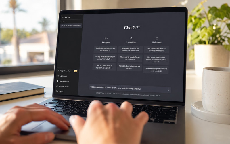 small business owner typing a prompt into chatgpt images 2.0 to generate a social media marketing graphic 