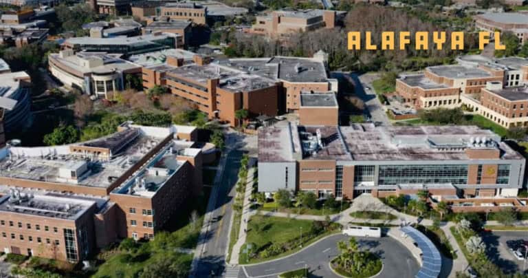 Aerial view of Alafaya FL corridor showing UCF campus and residential neighborhoods in East Orlando Orange County