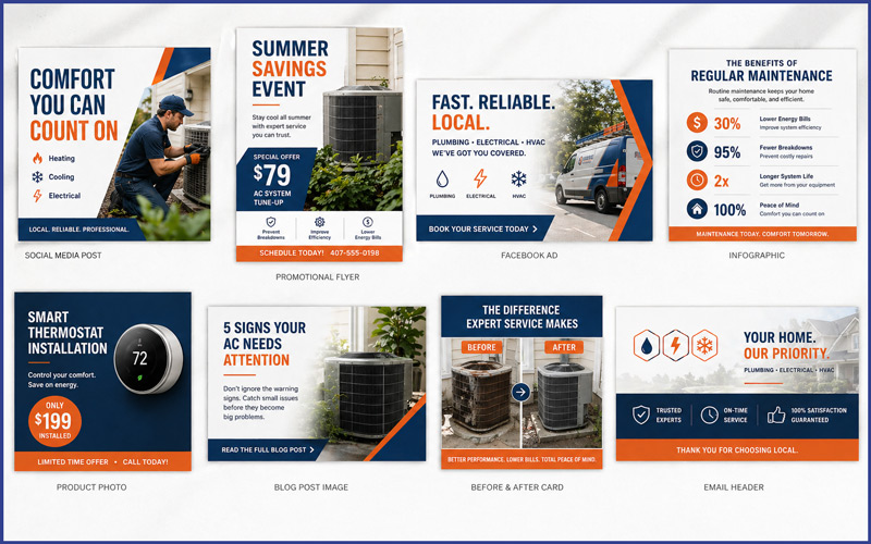 Eight AI-generated small business marketing materials created with ChatGPT Images 2.0 — social graphics, flyers, ad creatives, and infographics