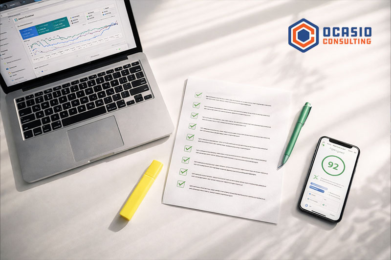 SEO audit checklist workspace with Google Search Console and page speed tools