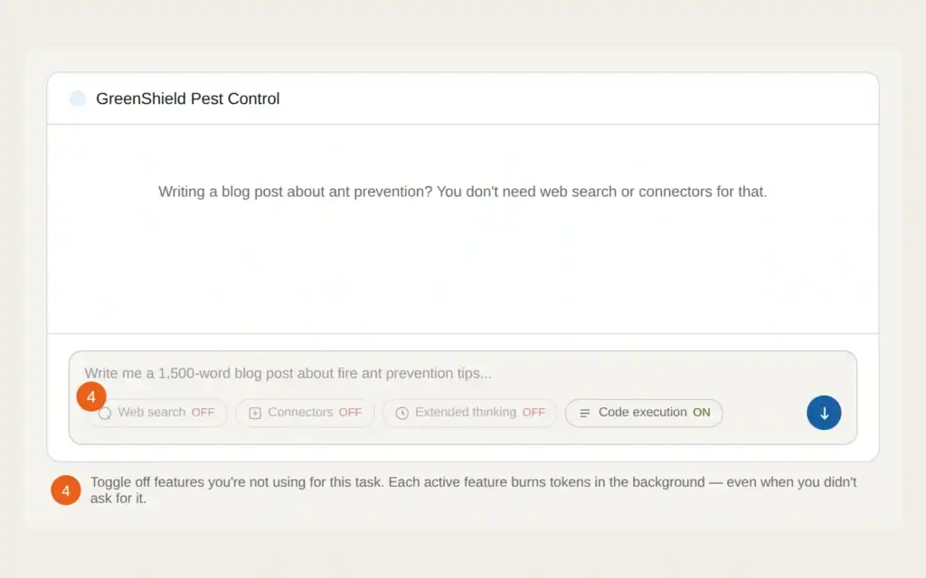 tip4 turn off features claude
