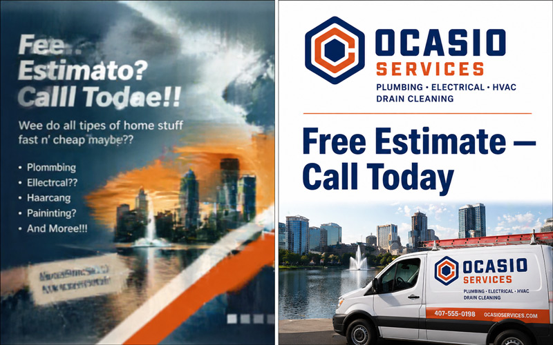 Side-by-side comparison of AI-generated graphics — old garbled text output versus ChatGPT Images 2.0 clean readable headline